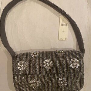 ANTHROPOLOGIE The Fiona Beaded Bag: beaded silver small flap shoulder bag